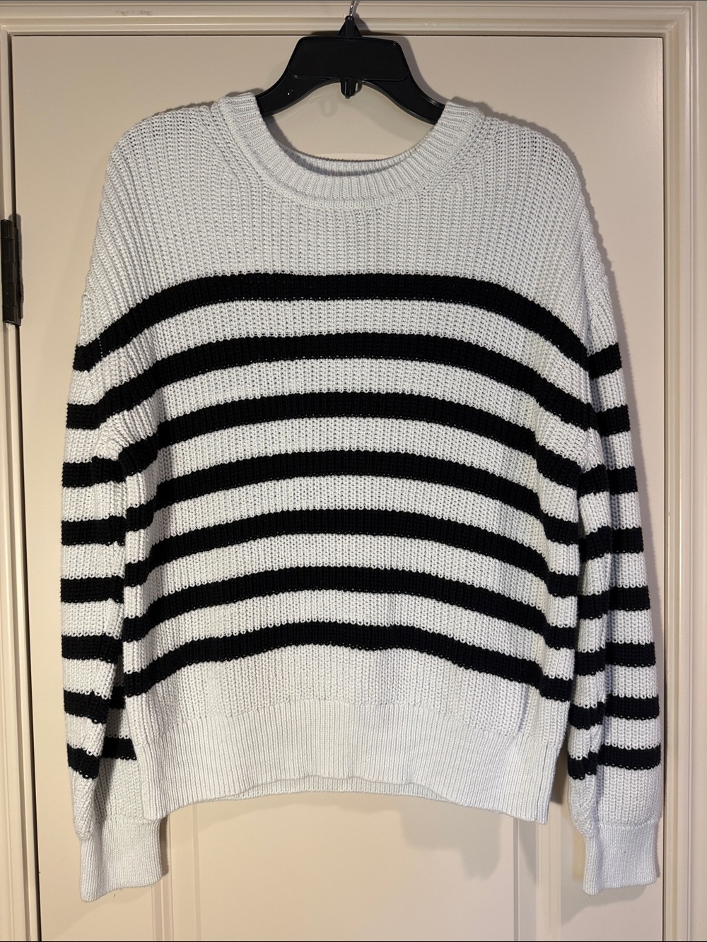 GAP Black and White Striped Crewneck Sweater - Size L